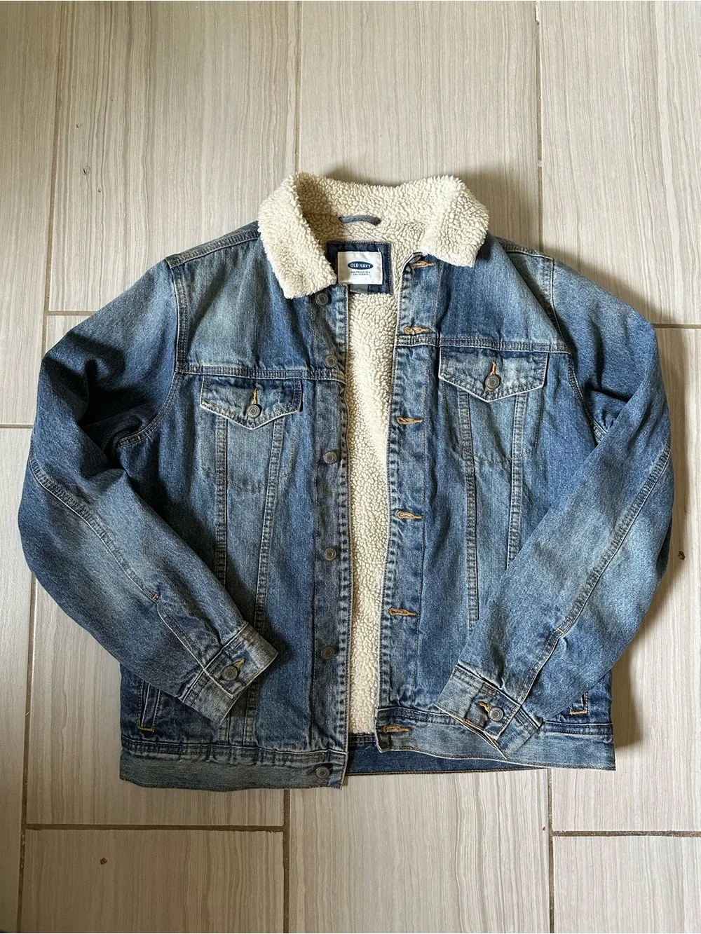 Old Navy Cream Sherpa-Lined Light Blue Denim Jacket